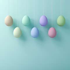 Aufkleber - Hanging Easter eggs on green blue pastel color wall background with shadows 3D rendering