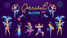 Carnival Collection With Festive People Wearing Different Costumes. Costume Party People. Carnaval People Set. Vector Illustration
