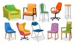 Modern chair furniture collection. Comfortable furniture for apartment interior or office. Colorful cartoon chairs set isolated on white background. Vector illustration