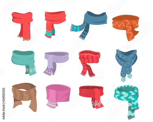 Fotomural Set of scarfs in cartoon style for autumn and winter