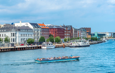 Wall Mural - Tour boat Copenhagen harbor skyline