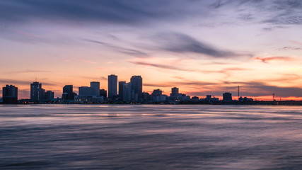 Downtown New Orleans under sunset