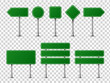 © boxerx - Realistic traffic signs on metal steel pole isolated. Diffrent green road panels mockup - direction highway, board text, city location, street arrows, stop, danger, warning signage. Vector