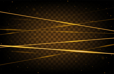 Wall Mural - Golden realistic laser beam background. Laser rays iolated on transparent background. Modern style abstract. Bright shiny lasers pattern. Vector illustration