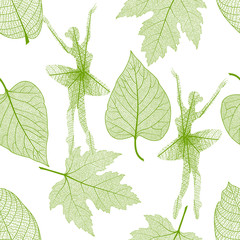 Wall Mural - Seamless pattern with leaf in the form of a ballerina. Beautiful dance. Vector illustration.