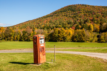 Abandoned Vintage Red Gas Pump, Vermont in Autumn