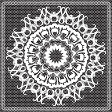 Black And White Embroidery Floral Lace  Seamless Mandala Pattern. Tapestry Ornamental Lacy Background. Ornate  Hand Drawn Grunge Flowers, Leaves, Frame. Vintage Embroidered Repeat Textured Design
