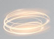 Light speed motion effect. Glowing light fire line swirl spiral. Glow luminous glitter Isolated on transparent background.