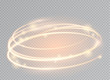 Light speed motion effect. Glowing light fire line swirl spiral. Glow luminous glitter Isolated on transparent background.