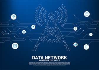 Wall Mural - Vector antenna tower icon dot connect line circuit board style mobile data icon. Concept for data transfer of mobile and wi-fi data network.