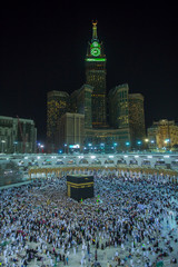 Wall Mural - wive skyline Mecca night SAUDIARABIA -April/27/2018 in makkah clock tower.mecca nigth background.