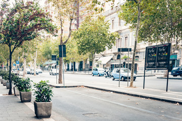 Beautiful cityscape of Italy, decorative plant in pots on historical street of Catania, Sicily .