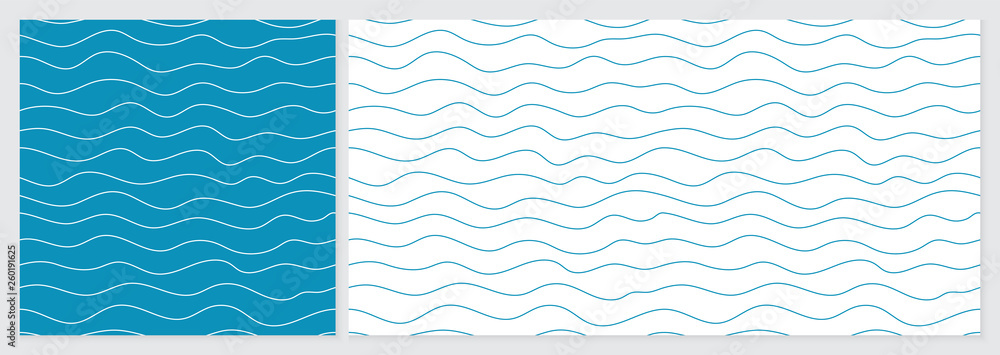 Wave pattern seamless abstract background. Lines wave pattern with blue and white colors. Summer vector design. Template set with 2 sizes. - obrazy, fototapety, plakaty 