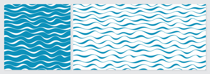 Wall Mural - Wave pattern seamless abstract background. Stripes wave pattern with blue and white colors. Summer vector design. Template set with 2 sizes. 