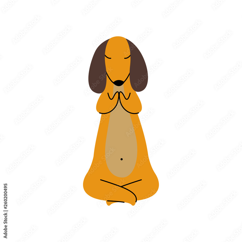 Purebred Brown Dachshund Dog Meditating in Lotus Yoga Pose, Funny Playful  Pet Animal Cartoon Character Vector Illustration Stock Vector | Adobe Stock, image size:1000x1000