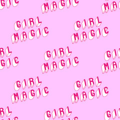 “Girl magic” typography seamless pattern. Vector wallpaper.	