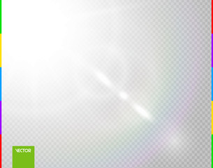 Wall Mural - vector sun light rays special effect. glow transparent sunlight lens flare. isolated flash spotlight