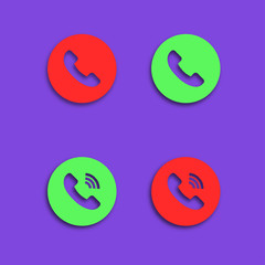 Wall Mural - button phone icon in red and green color with shadow. phone button icons