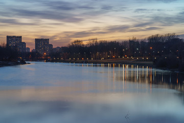 Wall Mural - Moscow park image at the spring sunset. The city is full of colors and freshness.