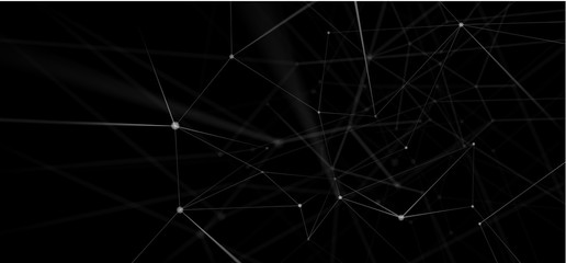 Black abstract communication poster with white network pattern.