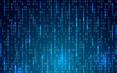 Blue digital background. Random binary code