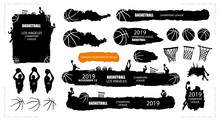 Collection Of Vector Basketball. Sports Elements For Design Banners, Flyers, Posters, Grunge Style, Players, Balls, Backgrounds. Ink Splatters. Painted Objects.