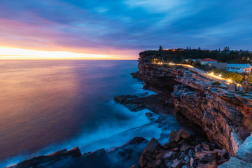 Canvas Print - cloudy dawn view at the gap rock cliff, watsons bay, sydney, australia.