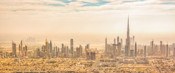 Wall Mural - Panoramic aerial view of Dubai skyline, United Arab Emirates