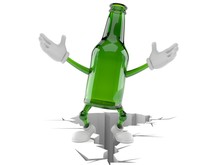 Green Glass Bottle Character Standing On Cracked Ground