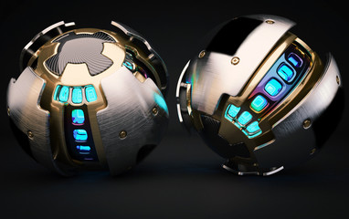 Canvas Print - artistic 3d computer generated rendering illustration of two artwork shaped as a digital modern ball