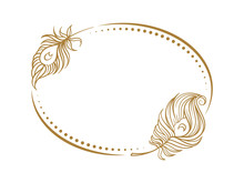 Vector Vintage Horizontal Oval Frame With Peacock Feathers Decoration