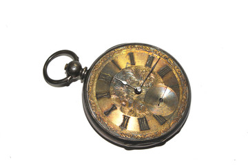vintage pocket watch on white background