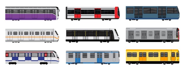 Poster - subway train icons set. cartoon set of subway train vector icons for web design