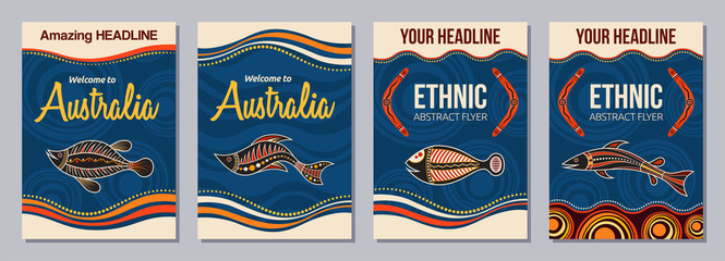 Wall Mural - Set of abstract colorful flyers, posters, banners, placards, brochure design templates A6 size.