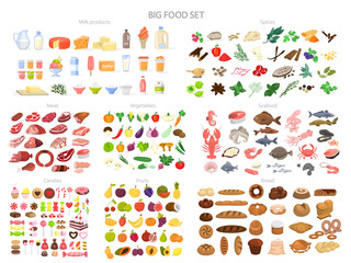food set. collection of various meal, fish and meat