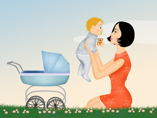 Poster - happy mother with baby