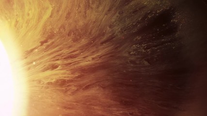 Wall Mural - bright yellow star with moving dust particles and background. visual graphic background of deep spac