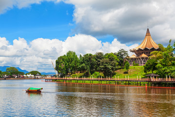 Scenic view of Sarawak river waterfront in Kuching city