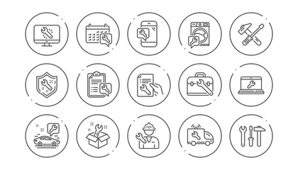 Wall Mural - Repair line icons. Hammer, Screwdriver and Spanner tool. Washing machine repair linear icon set. Line buttons with icon. Editable stroke. Vector