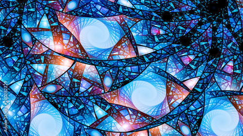 Naklejki na szyby  niebieski-swiecacy-witraz-abstrakcyjny-fraktal