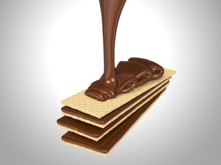 Poster - Dark Chocolate poured on biscuits or Crispy wafer with Clipping path.