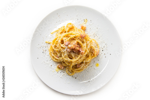 Cuadros en Lienzo Spaghetti alla carbonara, tipica ricetta di pasta italiana