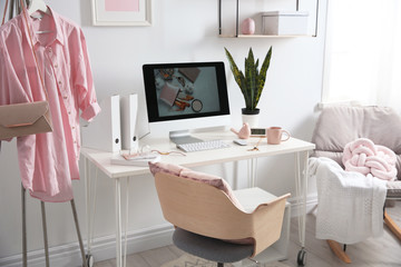 Poster - Comfortable workplace with computer on desk in home office