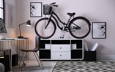 Wall Mural - Stylish room interior with modern bicycle. Hipster design