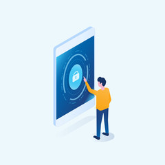 Wall Mural - isometric business internet cyber security for mobile online concept
