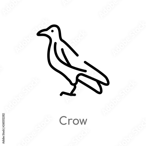 Outline Crow Vector Icon Isolated Black Simple Line Element