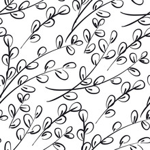 Willow Catkins Branches Vector Seamless Pattern