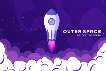 Wall Mural - space futuristic modern colorful background with rocket. starship, spaceship in night sky. solar sys