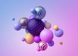 © wacomka - 3d render, abstract pastel balls, pink blue balloons, geometric background, multicolored primitive shapes, minimalistic design, pastel colors palette, party decoration, plastic toys, isolated elements
