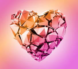 Wall Mural - 3d render, broken pink crystal heart isolated on pastel background